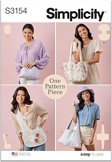 Simplicity S3154 Easy-to-Make Lined Clutch, Tote, Shoulder & Crossbody Bag Sewing Pattern, One Size