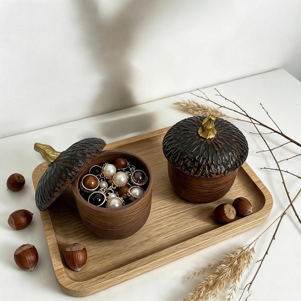 YRMLYMOP Acorn Resin Trinket Box, 4.13x3.34 Inches, Brown