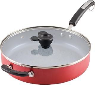 Farberware Disney Bon Voyage Ceramic Nonstick Saute Pan/Frying Pan with Lid and Helper Handle, 4.5 Quart Sauteuse Pan - Red