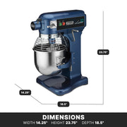 Commercial Luna 10 - 10- Quart Planetary Mixer by Waring – 10 Quart - 3/4 Horsepower, 10.0 quarts, Stainless Steel, Blue, Model WSM10L