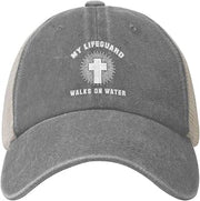 My Life Guard Walks On Water Summer Baseball Cap Washed Denim Mesh Sun Hats
