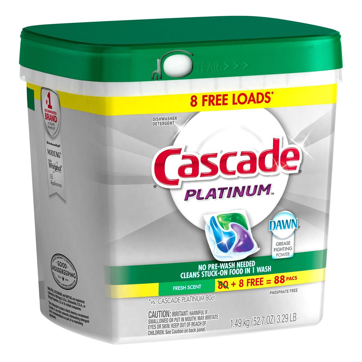 Platinum ActionPacs Dishwasher Detergent by Cascade – 88 Count (Pack of 1), Model 39259