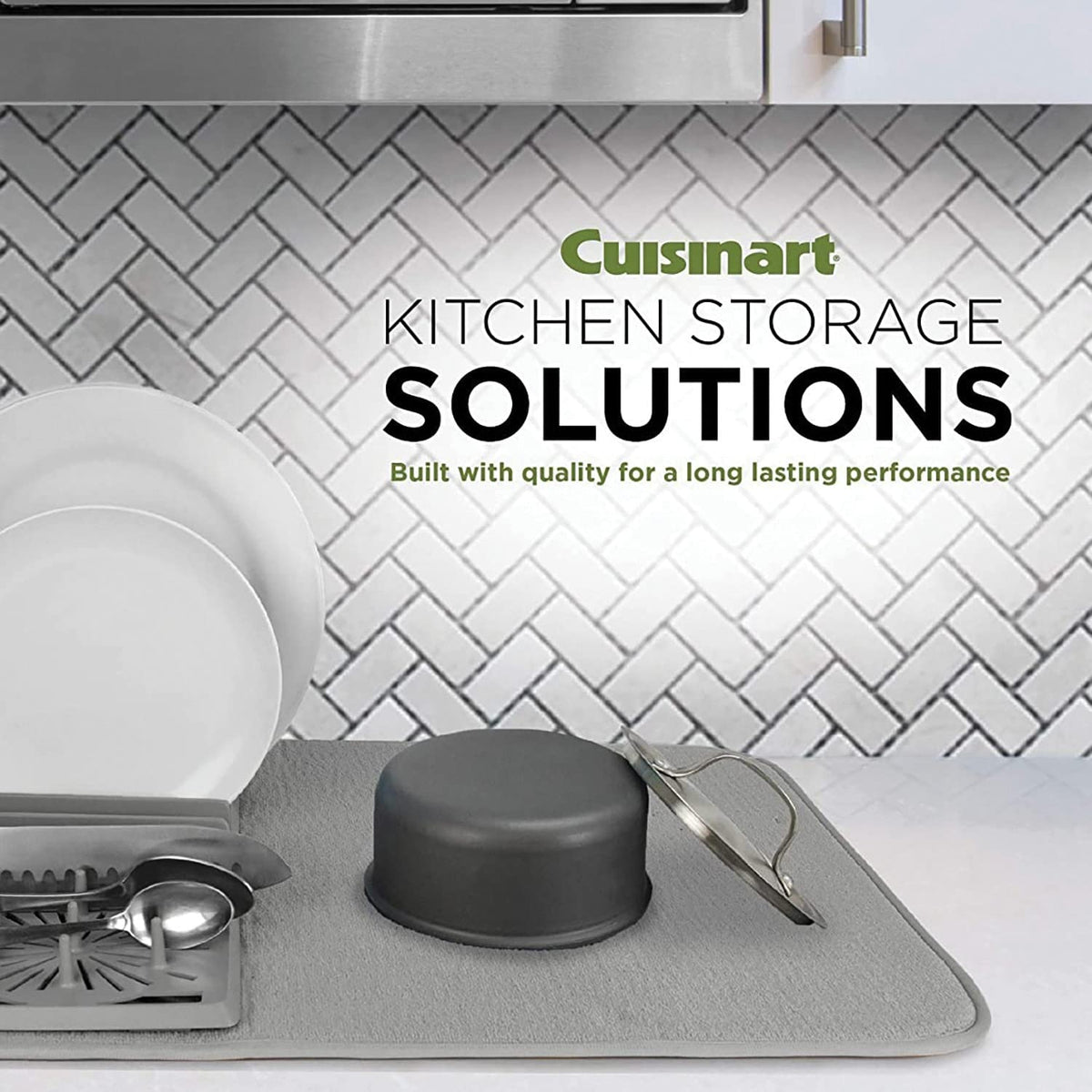 Dish Drying Mat With Rack For Kitchen Counter by Cuisinart – standard, Plastic, Gray, Model 18US6251GRAY