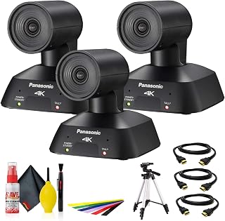 Panasonic AW-UE4KG 4K PTZ Camera 3-Pack (Black) Bundle | For Streaming | HDMI & USB | Compact | Includes Tripod + Cleaning Kit + 3x HDMI Cables