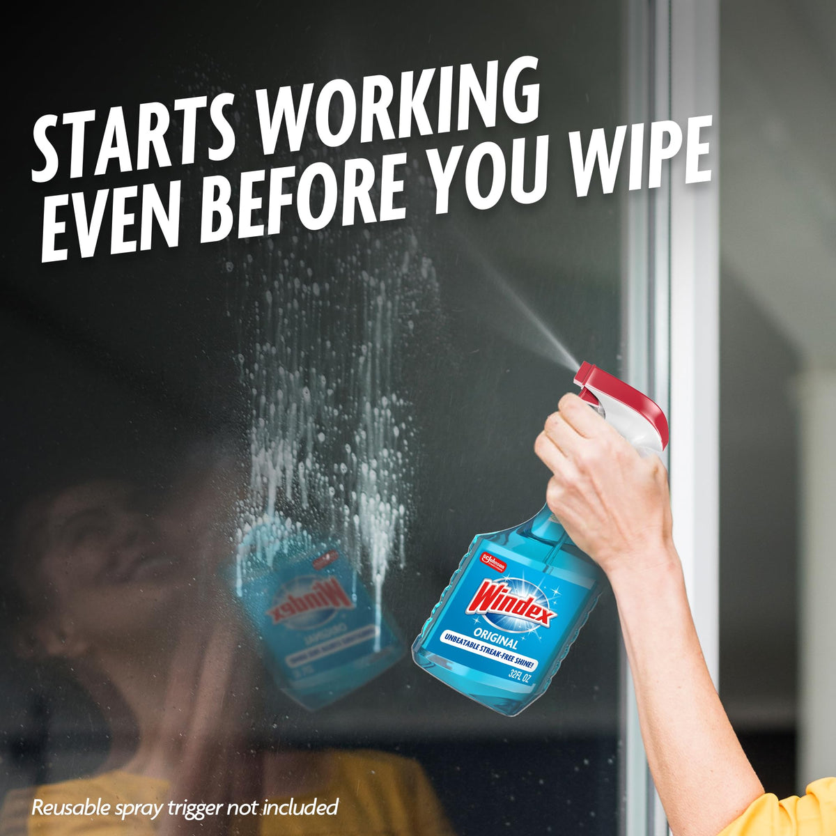 Refill Original Blue Glass and Window Cleaner Bottles + 1 Reusable Spray Trigger by Windex – 32 Fl Oz (Pack of 3), Original Glass Cleaner, Pack of 3, Model 343297