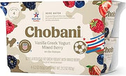 Chobani Low-Fat Vanilla Greek Yogurt, Mixed Berry on the Bottom 5.3oz 4-pack