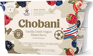 Chobani Low-Fat Vanilla Greek Yogurt, Mixed Berry on the Bottom 5.3oz 4-pack