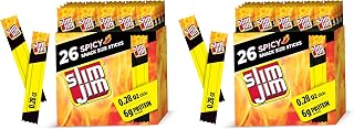 Slim Jim Smoked Meat Sticks, Spicy Flavor, 6g Protein Per Serving, Snack Size, Easter Basket Stuffer for Men, 0.28 oz.,26 Count (Pack of 2)