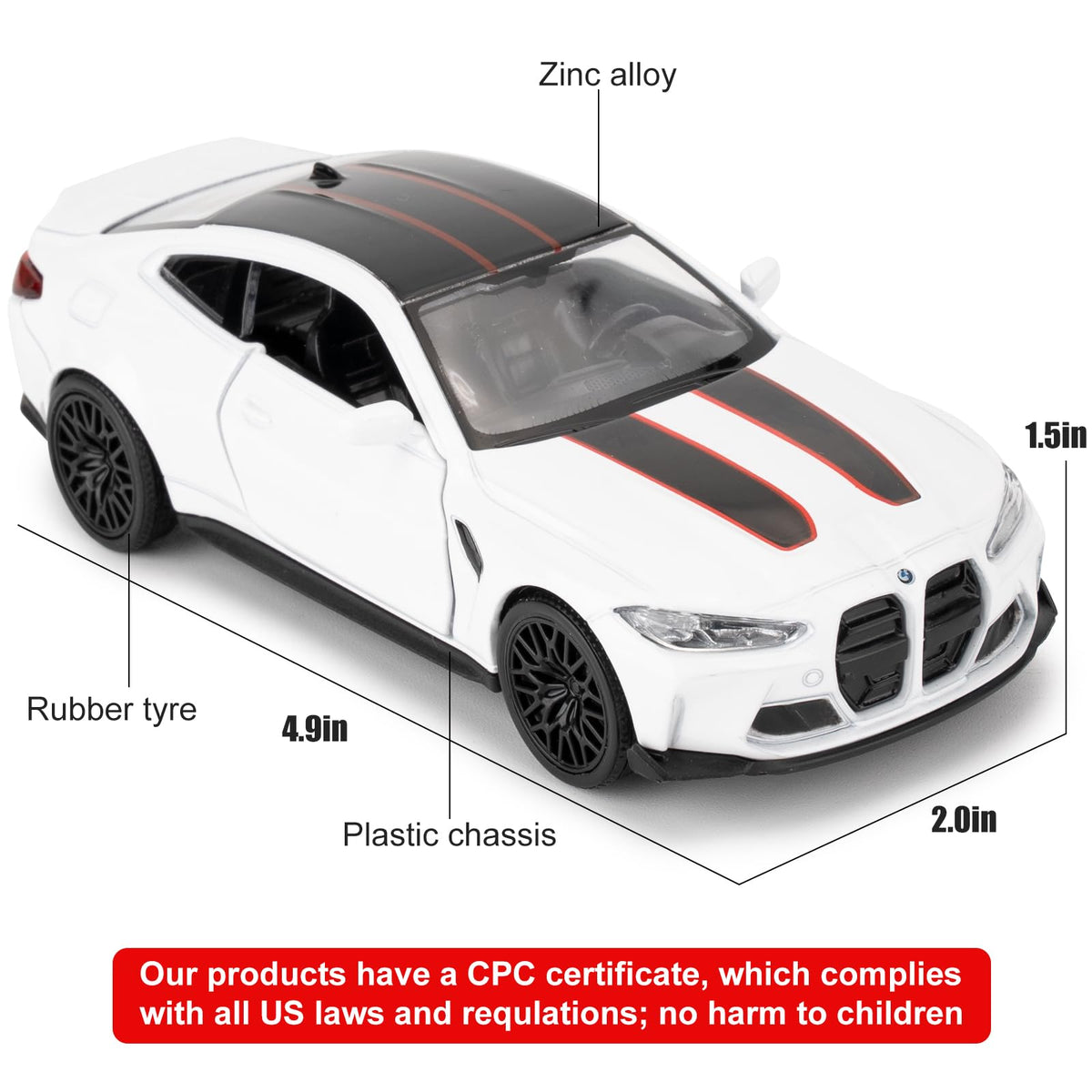 Pull Back Vehicles by RMZ City – 2 inches (W) x 4.5 inches (L) x 1.5 inches (H), Metal, White, Model 554069