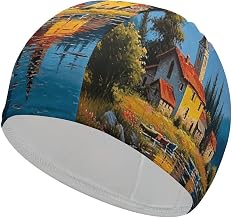 Lakeside Town Scenery Water Caps for Swimming Women Men