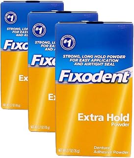 Fixodent Extra Hold Denture Adhesive Powder, 2.7 oz (Pack of 3)