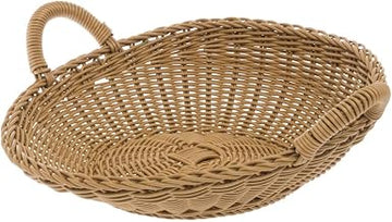 HUBERT Round Storage Basket with Handles, Dark Beige - 14 3/8"Dia x 4 3/4"H