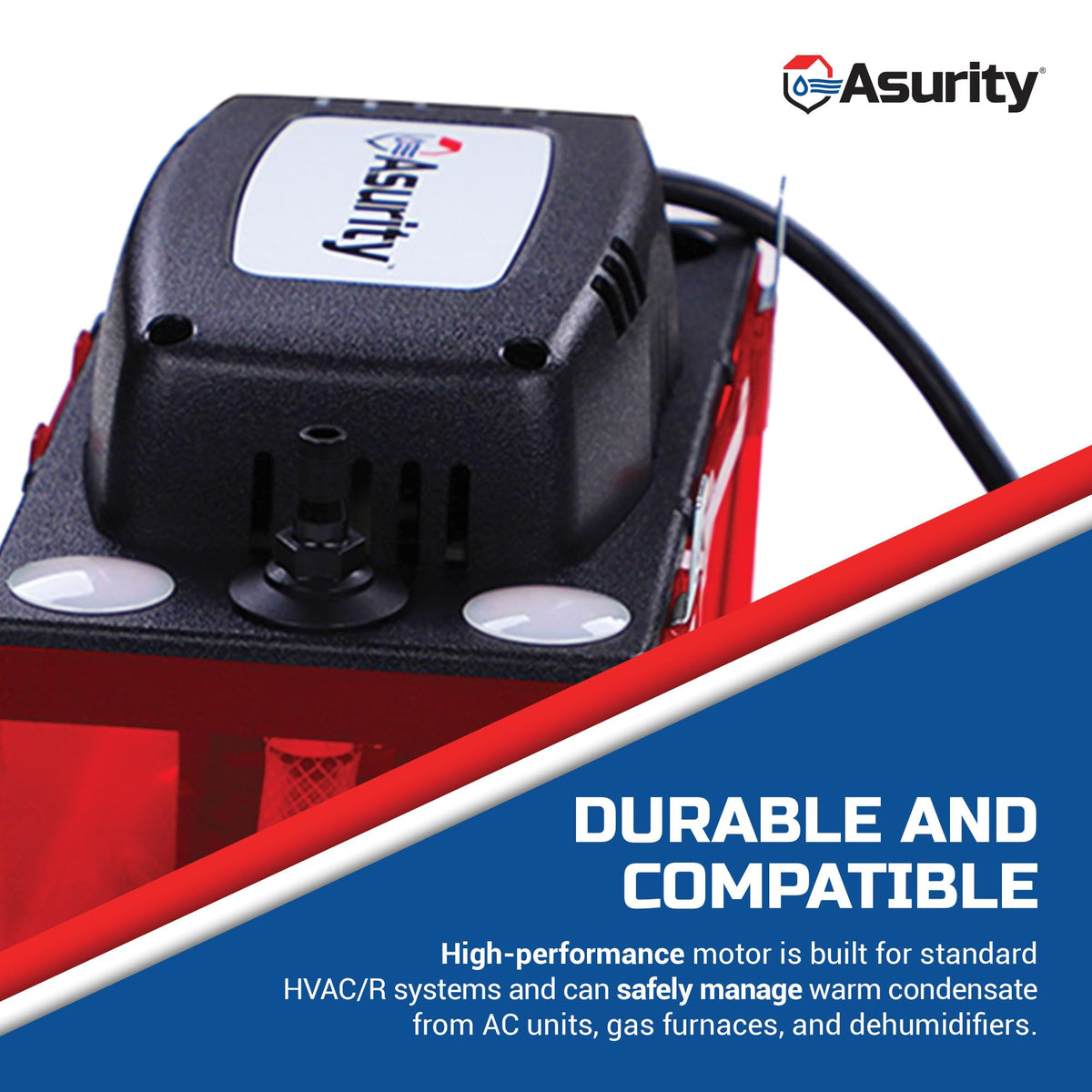 Asurity by ULTRACP-22T 120V Compact HVAC Condensate Pump with 20' of 3/8" Discharge Tubing and 22' Max Lift Height by Diversitech – 12-1/4X7-3/4X9 IN, Plastic, Model GID-SX-0463110