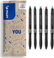 PILOT - Set of 5 FriXion Ball Plus - Ergonomic Eraser Pens - Retractable & Refillable - Made of Recycled Plastic - 2 Black, 1 Blue, 1 Red, 1 Green - Medium Tip