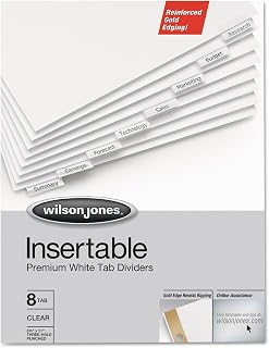 Wilson Jones Insertable Dividers - Gold Line, 8-Tab Set, Clear Tabs on White Paper (W54149A)