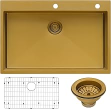 Ruvati 33 x 22 inch Satin Brass Matte Gold Stainless Steel Drop-in Topmount Kitchen Sink Single Bowl - RVH5005GG