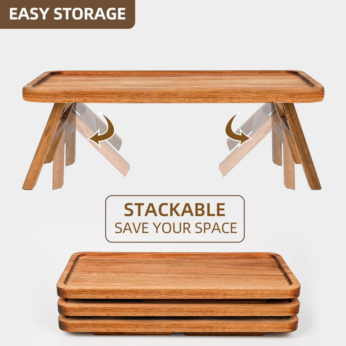 GEHE Tiered Serving Stand, Acacia Wood, 3 Tier Foldable
