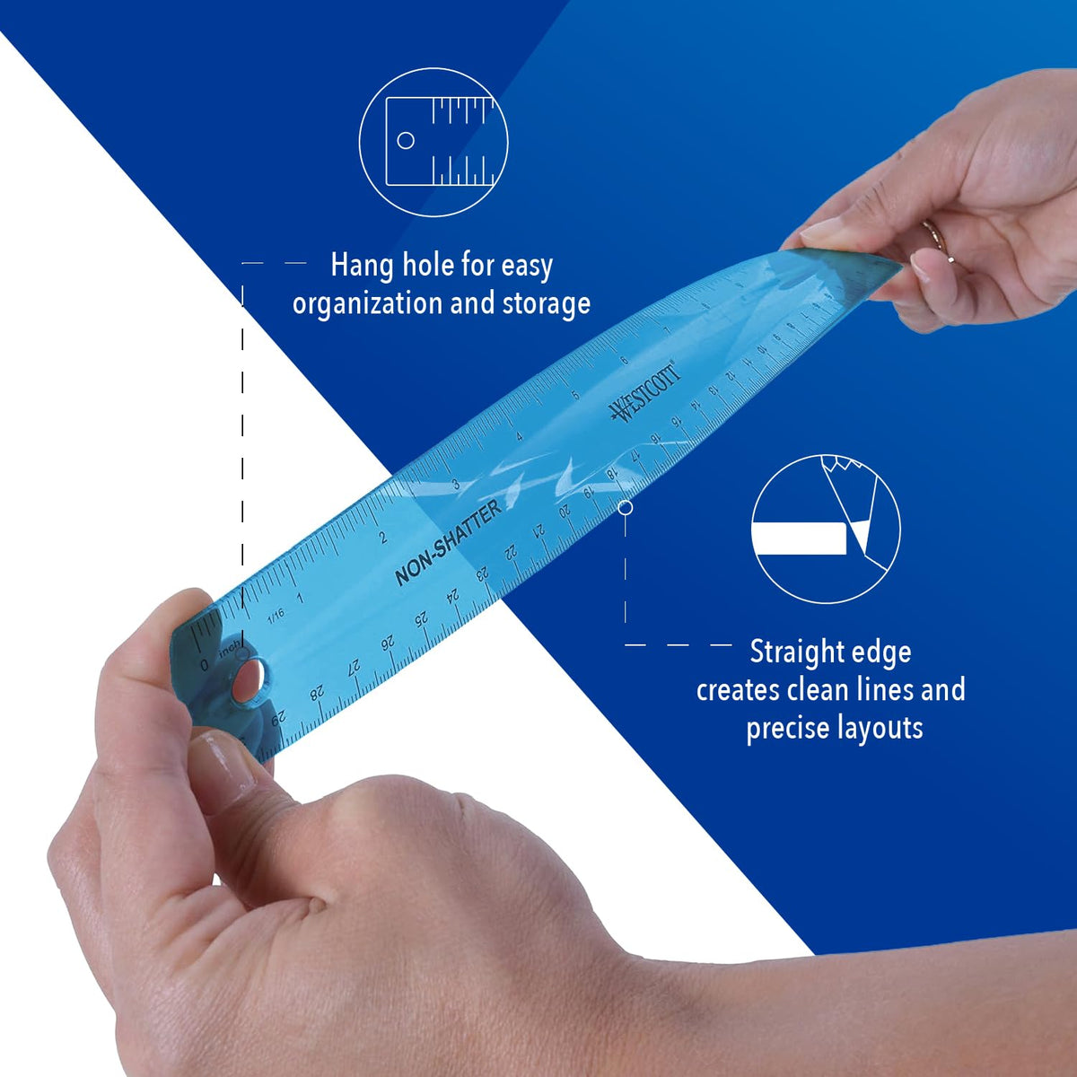 Shatterproof Ruler by Westcott – Plastic, Blue