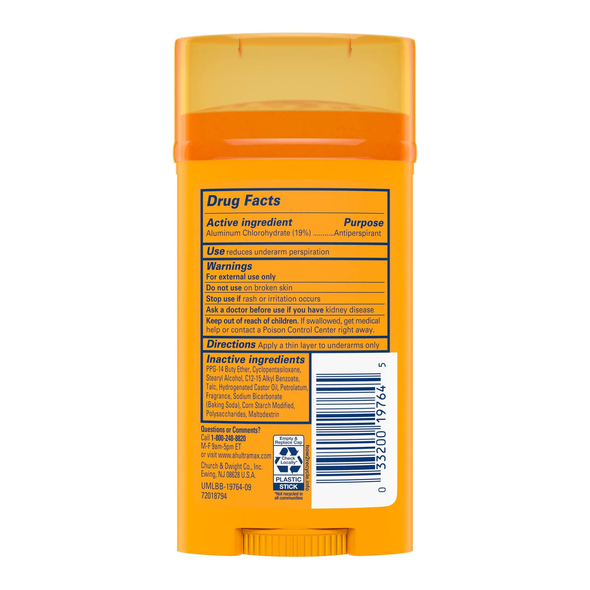 Ultra MAX Deodorant- Cool Blast- Solid - 2.6oz- Made with Natural Deodorizers by ARM & HAMMER – 2.6 Ounce (Pack of 1), Plastic, Gold, Model 33200197645