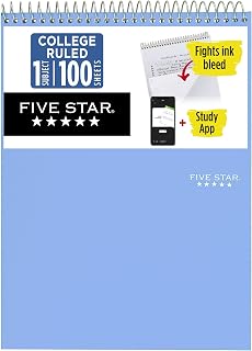 Five Star Top Spiral Notebook + Study App, 1 Subject, College Ruled Notepad, 8-1/2" x 11", 100 Sheets, Fights Ink Bleed, Water Resistant Cover, Tidewater Blue (820058D-ECM)
