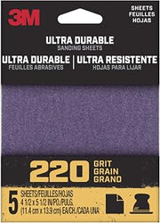 3M Ultra Durable Power Sanding 1/4 Sheet, 220 grit, 1/4Sht5pk220, 5 pk,20/case
