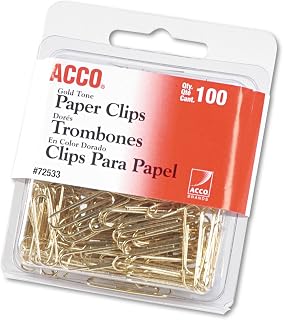 ACCO Brands Gold Tone Paper Clips, #2, Smooth, Gold, 100/Box