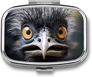 Metal Pill Box with Mirror - 2 Compartment Travel Pill Case for Purse Portable Pillbox Compact Vitamin Container Emu Medicine Organizer for Fish Oil & Supplement