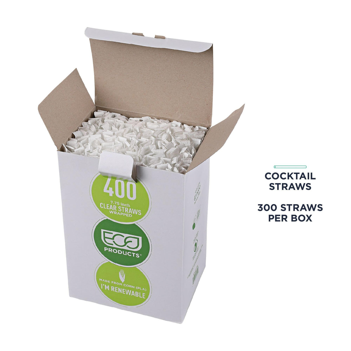 Eco-Products Compostable Paper Wrapped Plastic Straws – 7.75" Long, 5mm Diameter, Case of 9600, Clear Disposable Plant Based PLA Plastic, Standard Sized Drinking Straws, ASTM Compliant, BPI-Certified