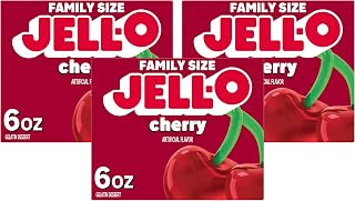Jell-O Cherry Gelatin Dessert Mix, Family Size, 6 oz Box (Pack of 3)