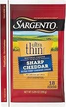 Ultra Thin Natural Sharp Cheddar Sliced Cheese, 18 slices