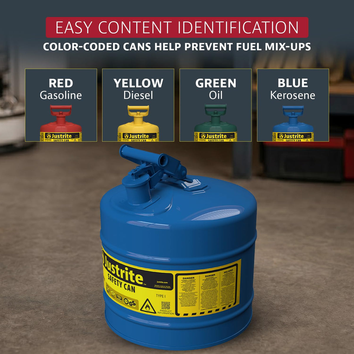 Justrite Blue / 5 Gallon / Type I Cans