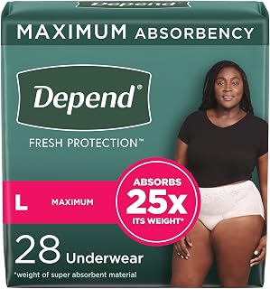 Depend Fresh Protection Disposable Underwear Female Waistband Style Large, 53743, 56 Ct