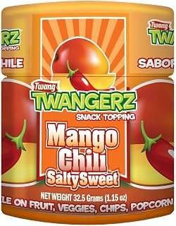 Twangerz Flavored Salt Snack Topping - Lime, Lemon Lime, Chili Lime, Mango Chili & Dill Pickle (Mango Chili, 4 Pack)