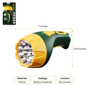 GoGreen Power () 15 LED Rechargeable Flashlight by Power By GoGreen – 1 EA, Plastic, Yellow/Green, Model GG-113-15RC