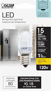 Feit Electric T7 LED Light Bulb, 15W Equivalent, 1.5W, 80 Lumens, E17 Base, Warm White 3000K, Non-Dimmable, Energy-Saving Refrigerator & Indicator Bulb, 15,000 Hour Lifespan, BPT7N/SU/LED
