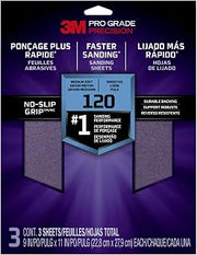 3M Pro Grade No-Slip Grip Sandpaper, 3-Pack, 120-Grit