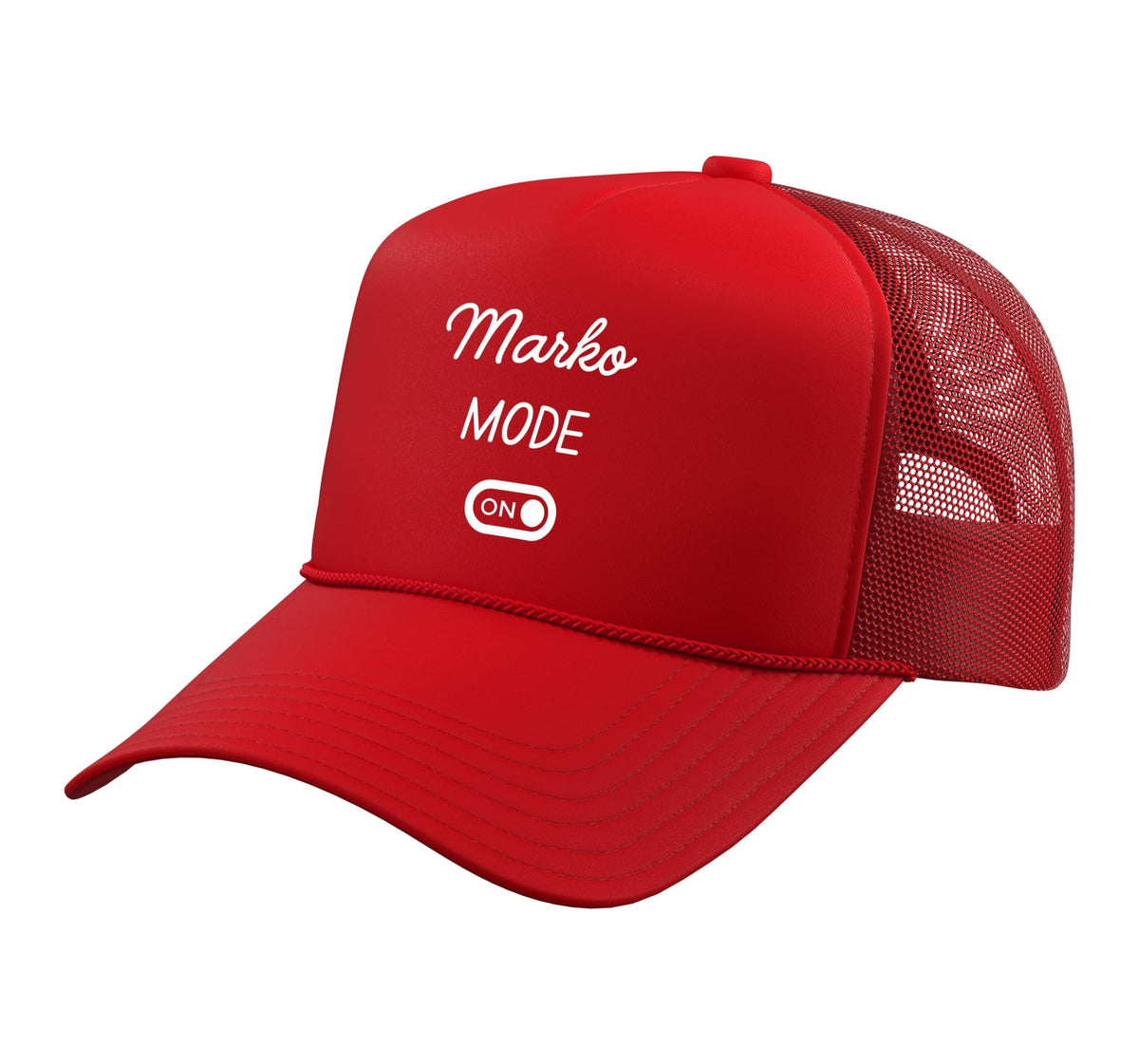 Marko Mode On Name Trucker Hat with Adjustable Mesh Back by Marko Mode On Name Funny Birthday – Polyester, Red