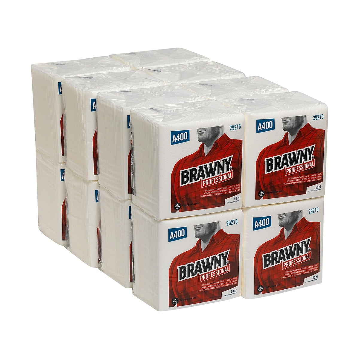 Georgia-Pacific Brawny Professional 1/4-Fold A400 Disposable Cleaning Towel by GP PRO (Georgia-Pacific) – White, 29215, 50 Towels Per Pack, 16 Packs Per Case (800 Total)