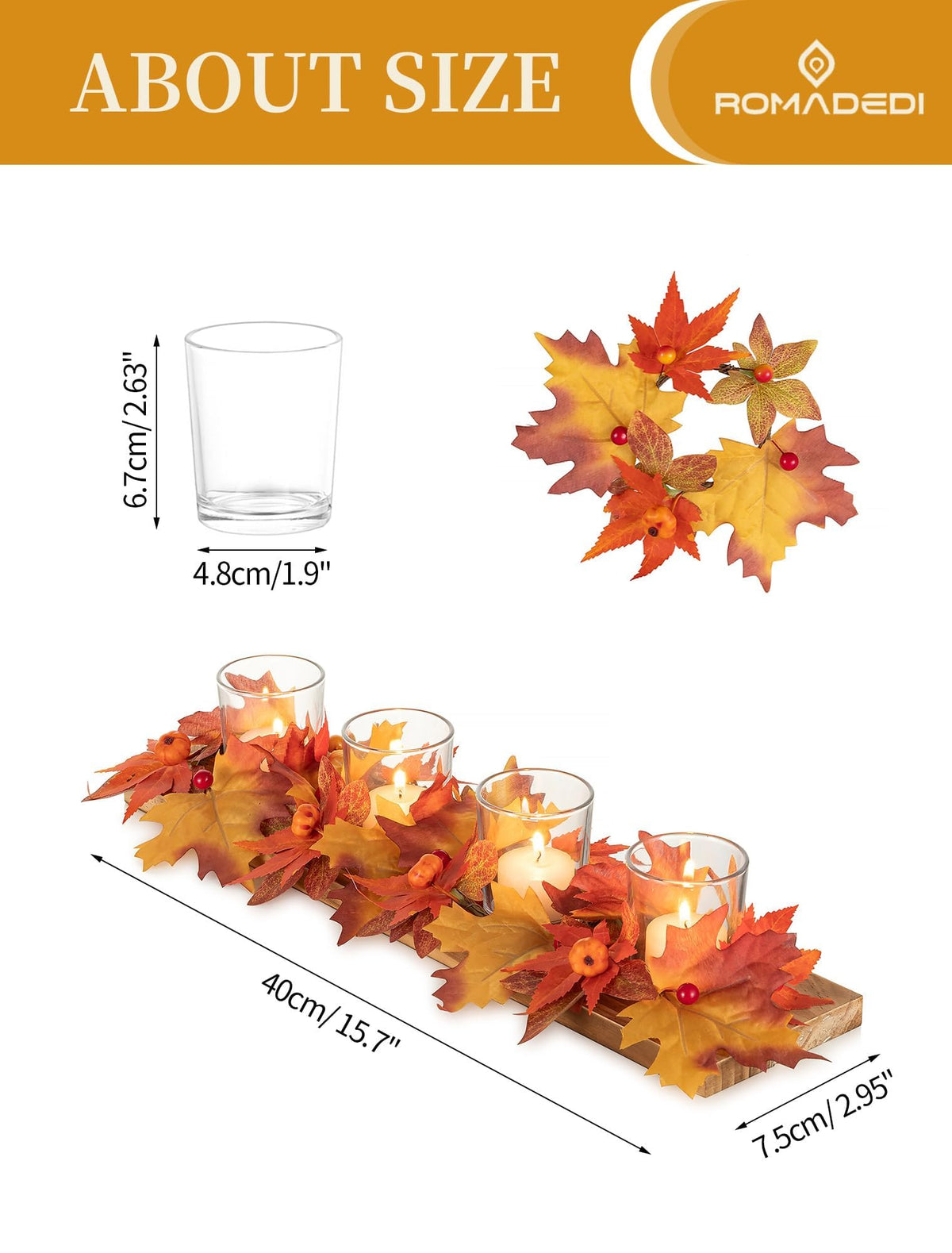 Romadedi Wooden Tray Centerpiece, 15.7 Inch Fall Decor, Brown