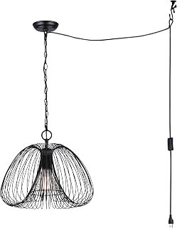 Canarm Stockholm Plug-in Pendant Light, Matte Black with Swag Kit and On/Off Switch, Adjustable Cord, Modern Lighting for Living Room or Bedroom