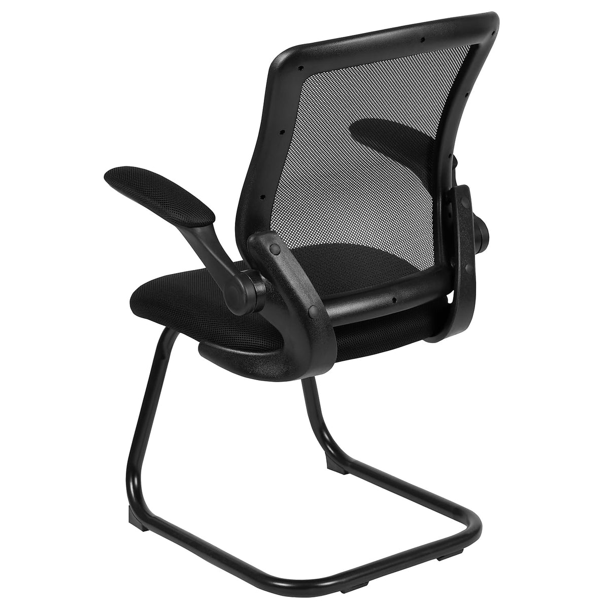 Kale Black Mesh Sled Base Side Reception Chair with Flip-Up Arms by Flash Furniture – Set of 1, Foam, Black Mesh, Model BL-ZP-8805C-GG