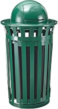 Global Industrial 36 Gallon Outdoor Steel Slatted Waste Receptacle, Green | Access Door & Dome Lid, Plastic Liner and Anchor Kit Included, 28" Dia. X 42"H, Commercial Trash Can