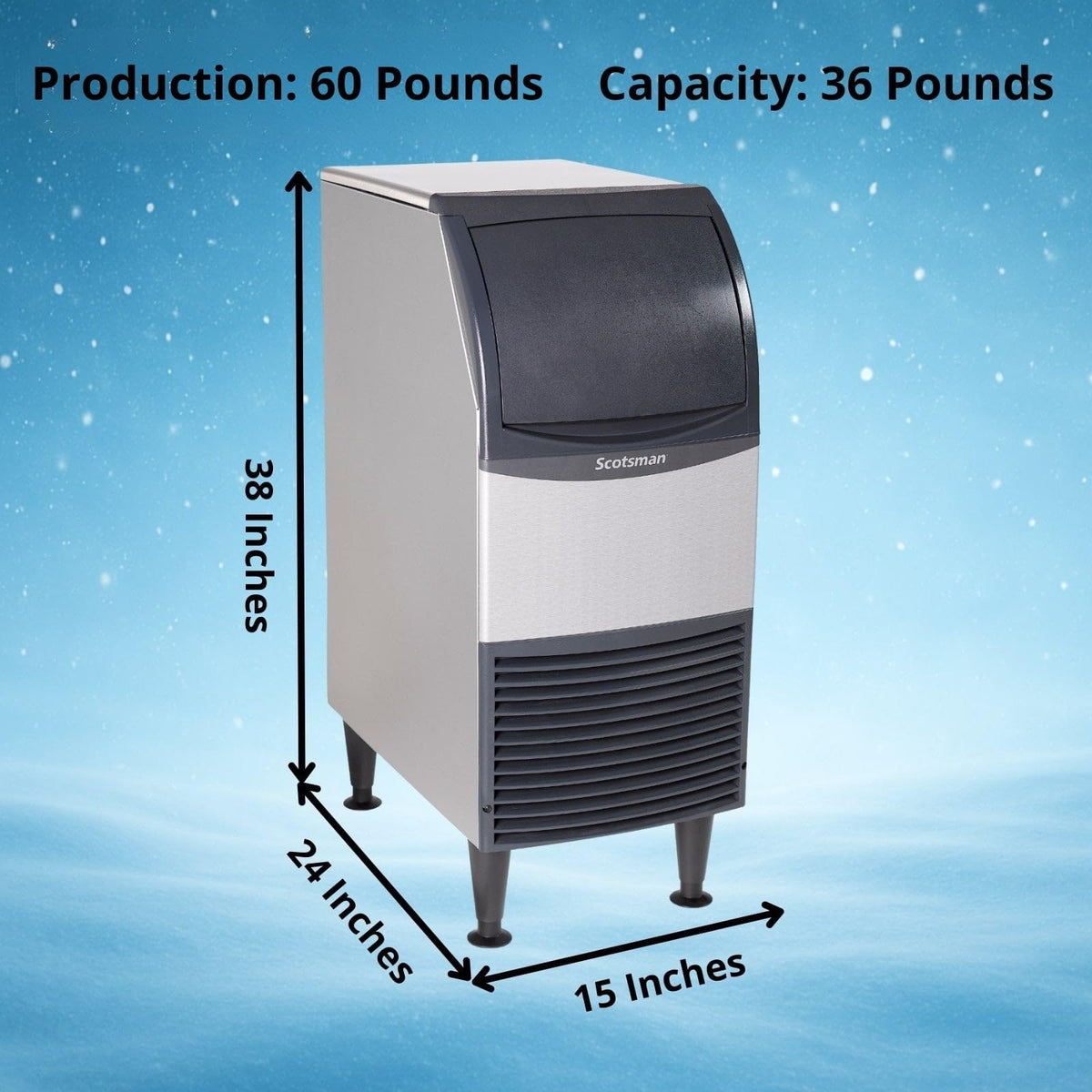 Undercounter Medium Cube 15" Ice Maker - 60 lb/Day by Scotsman – 60 lb / Day - 36 lb Storage - Medium Cube, 36 pounds, Model CU0415MAX-1