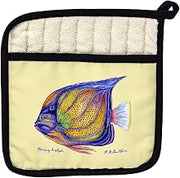 Betsy Drake PT677C Blue Ring Angelfish Yellow Pot Holder