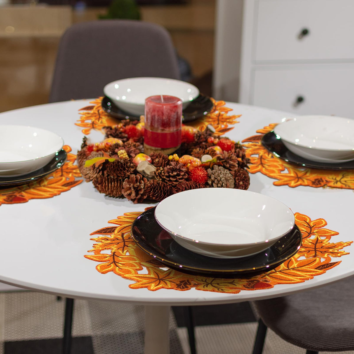 Yingzhao Maple Leaf Placemats, 14 x 14 Inches, Set of 6, Orange