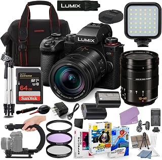 Panasonic LUMIX G9 II Mirrorless Camera with 12-60mm f/2.8-4 Lens Bundle + Accessory Package with 64GB Memory, LED Light, U-Grip, Case, Extra Battery, Software & More (34 Items)