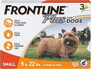 Frontline Plus Flea & Tick Spot Treatment for Small Breed Dogs 5-22 lbs. (Orange) Count of 3 | Trusted by pet owners for over 20 years, kills fleas, ticks & chewing lice, waterproof 24 hr