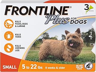 Frontline Plus Flea & Tick Spot Treatment for Small Breed Dogs 5-22 lbs. (Orange) Count of 3 | Trusted by pet owners for over 20 years, kills fleas, ticks & chewing lice, waterproof 24 hr