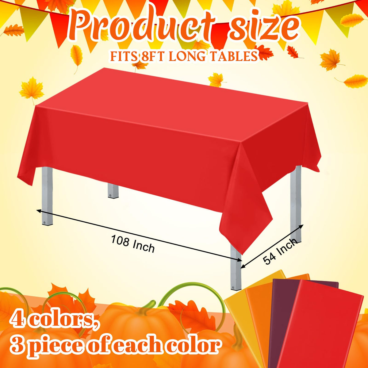 Frienda Plastic Tablecloths, 54 x 108 Inches, Orange Yellow Red Brown