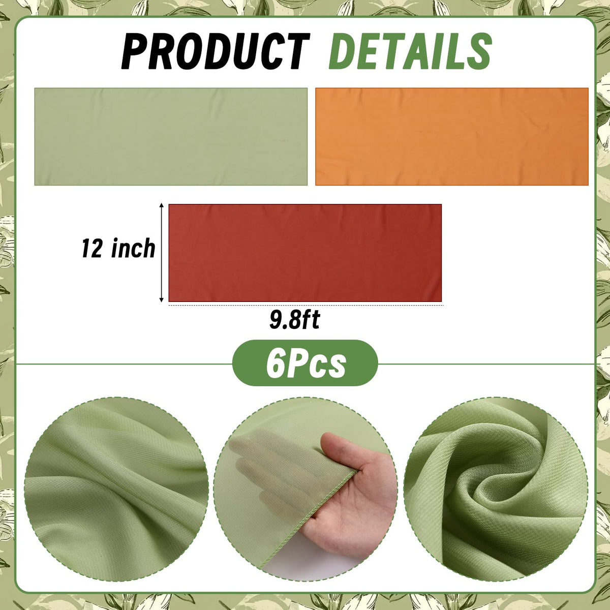 Boao Chiffon Table Runner, 12 x 118 Inches, Set of 6 in Yellow Orange and Maple Red